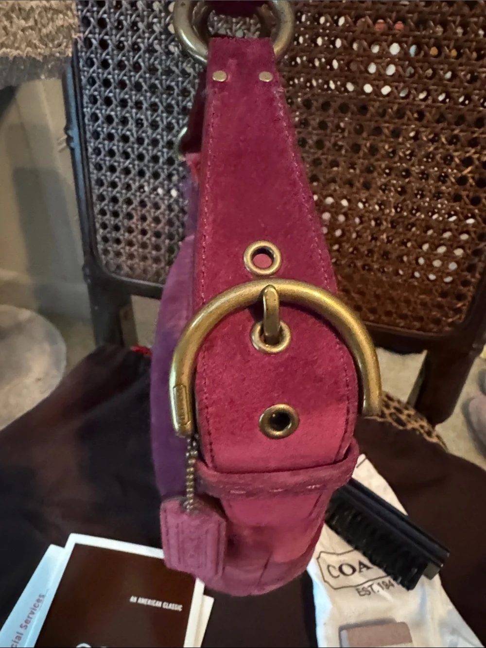 Coach Plum Suede mini hobo Bag with Brass Hardware